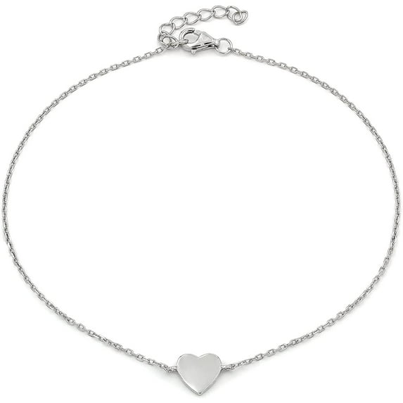.925 Sterling Silver Polished Heart Minimalist Anklet, Ankle Bracelet, Giorgio Bergamo Silver
