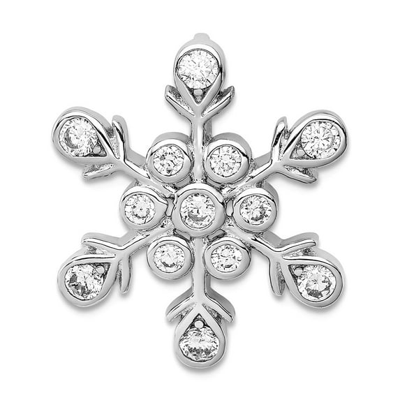 925 Sterling Silver Polished Hidden bail Cubic Zirconia Snowflake Pendant Necklace 22x20mm Wide Pendant for Women