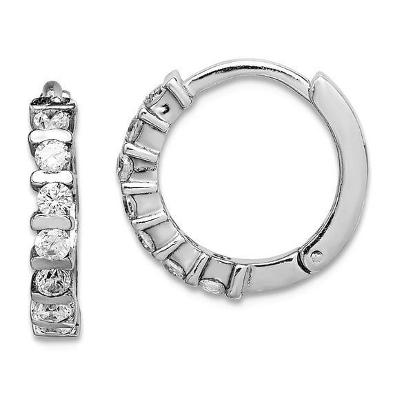 925 Sterling Silver Polished Hinged hoop Channel set Cubic Zirconia Hinged Earrings 15x15mm Wide 3mm Thick Hoop Earring