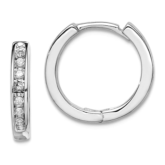 925 Sterling Silver Polished Hinged hoop Diamond Earrings 13x3mm Wide 2mm Thick Hoop Earring for Women