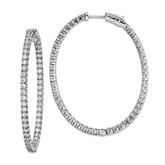 925 Sterling Silver Polished Hinged hoop Safety clasp Rhodium Plated With Cubic Zirconia Hinged Oval Hoop Earrings 46x37