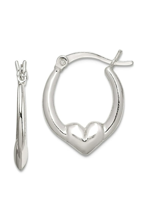 925 Sterling Silver Polished Hinged post Love Heart Hoop Earrings 19x16mm Wide 3mm Thick Hoop Earring for Women