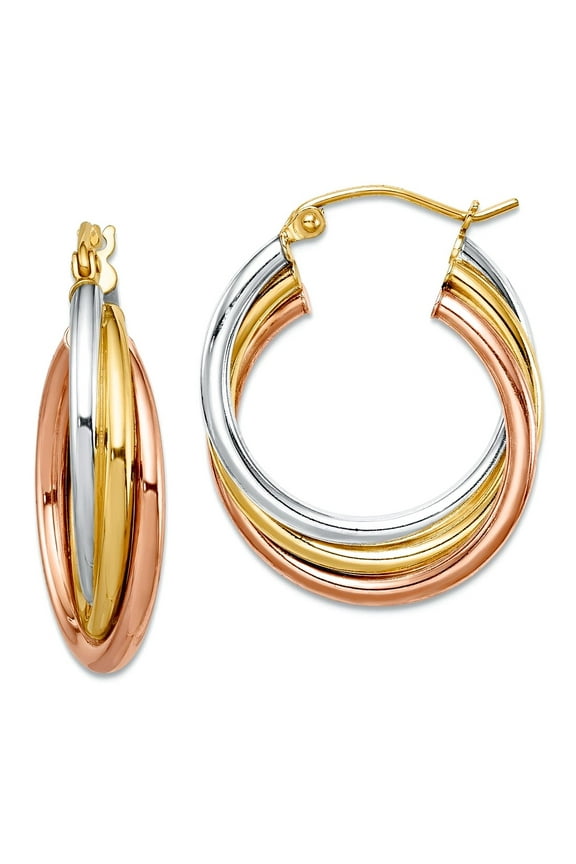 925 Sterling Silver Polished Hinged post Tri Color Gold Plated Hoop Earrings 21x24mm Wide 6mm Thick Hoop Earring for Wom