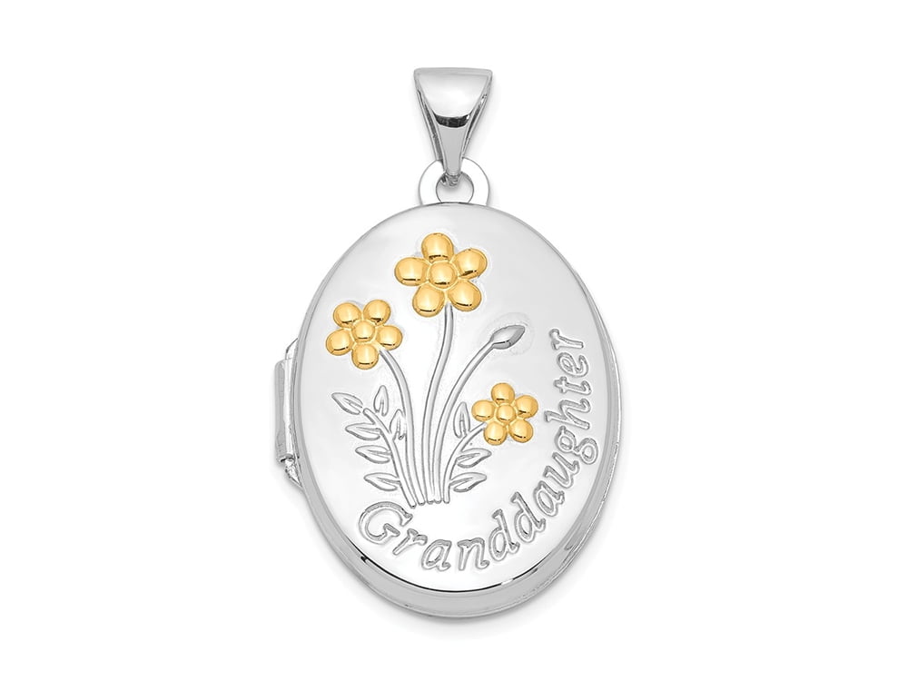 Lockets Sterling Silver Rhod-plated & Gold-plated Floral Granddaughter ...