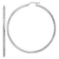 thumbnail image 1 of 925 Sterling Silver Polished Hollow tube Hinged post 2.50mm Satin Sparkle Cut Hoop Earrings Measures 67x65mm Wide 2.5mm, 1 of 2