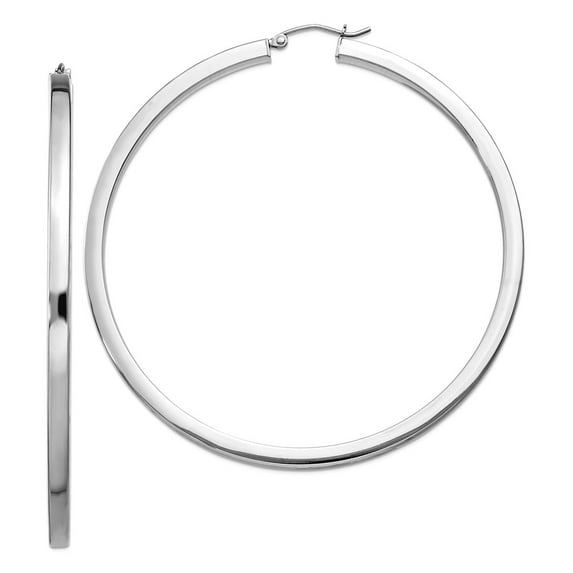 925 Sterling Silver Polished Hollow tube Hinged post 2mm Square Tube Hoop Earrings 67x65mm Wide 2mm Thick Hoop Earring f