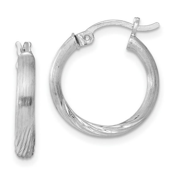 925 Sterling Silver Polished Hollow tube Hinged post Satin Finished Sparkle Cut Hoop Earrings Measures 19x17mm Wide 2.5m