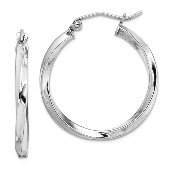 925 Sterling Silver Polished Hollow tube Hinged post Twisted Hoop Earrings 27x25mm Wide 2.5mm Thick Hoop Earring for Wom