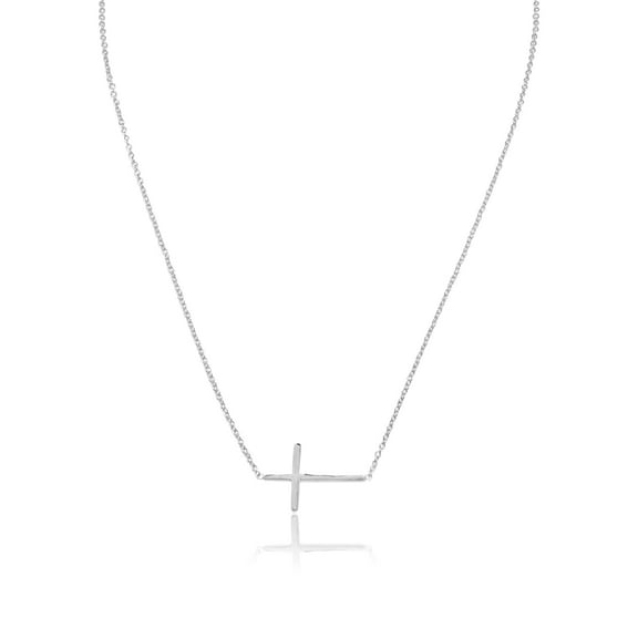 .925 Sterling Silver Polished Horizontal Cross Necklace, 16”+2”