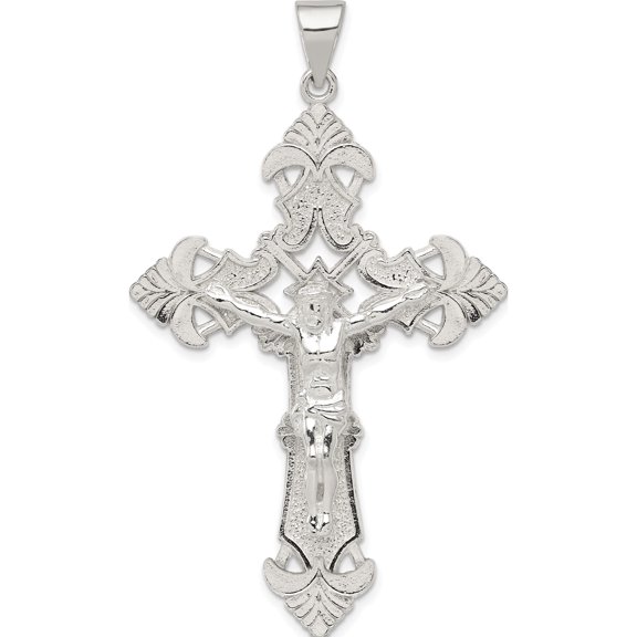 Sterling Silver Polished Crucifix Pendant Flat back Diamond Radiant Bold Feminine Celebrate milestones with style and brilliance