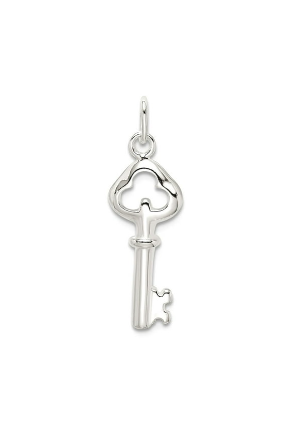 925 Sterling Silver Polished Key Charm 25x10mm Wide Pendant Necklace for Women - .5 Grams