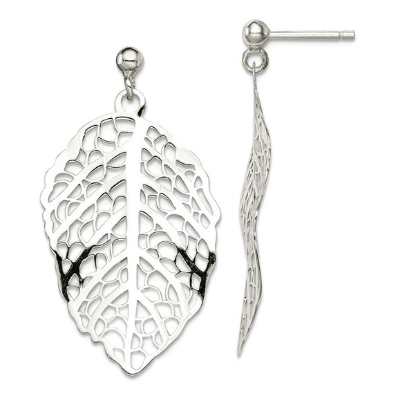 925 Sterling Silver Polished Leaf Post Long Drop Dangle Earrings 37x20mm Wide Dangle Earring for Women