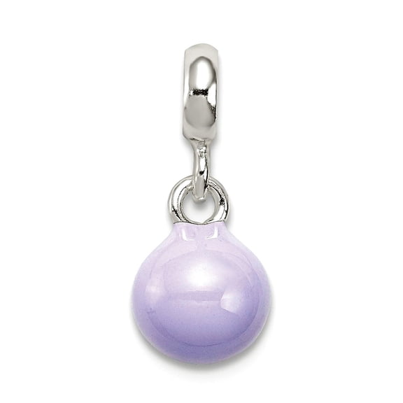 925 Sterling Silver Polished Lilac Enamel Bead Enhancer Charm 17x8mm Wide Pendant Necklace for Women