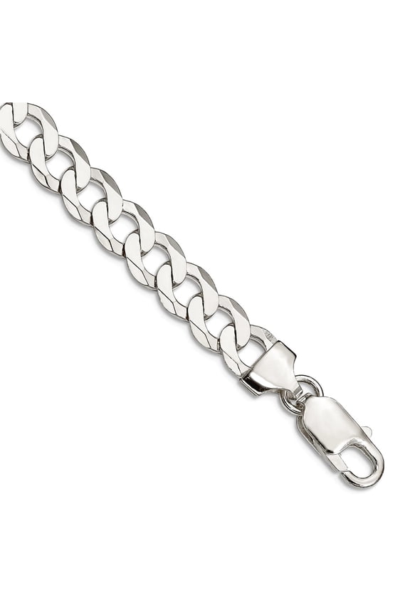 925 Sterling Silver Polished Lobster Claw Closure 8mm Close Link Flat Curb Chain Bracelet 7 Inch Link Bracelet for Women