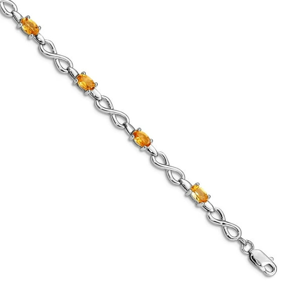 925 Sterling Silver Polished Lobster Claw Closure Citrine Bracelet 3mm Wide Link Bracelet for Women