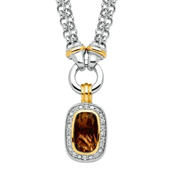 925 Sterling Silver Polished Lobster Claw Closure Gold Plated Cubic Zirconia Necklace 16 Inch 17mm Wide Pendant Necklace