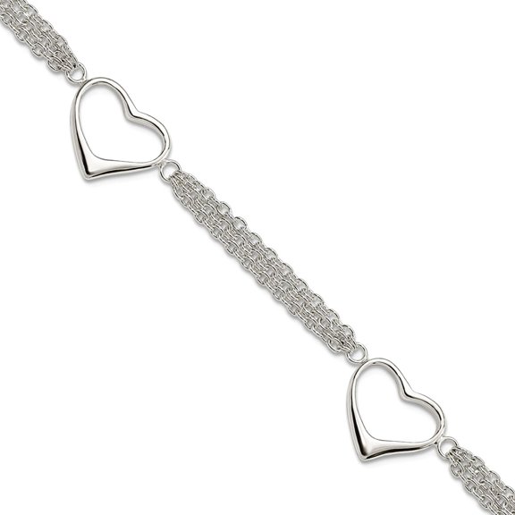 925 Sterling Silver Polished Lobster Claw Closure Love Heart Bracelet 7.5 Inch 4mm Wide Link Bracelet for Women