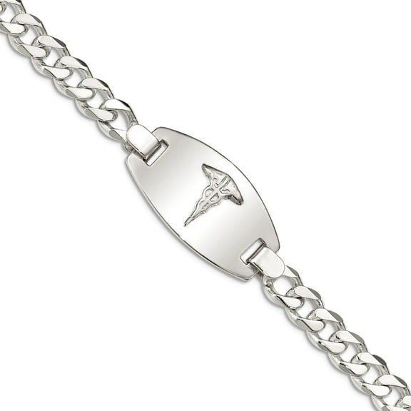 925 Sterling Silver Polished Lobster Claw Closure Medical Alert Curb Link Bracelet Link Bracelet for Women