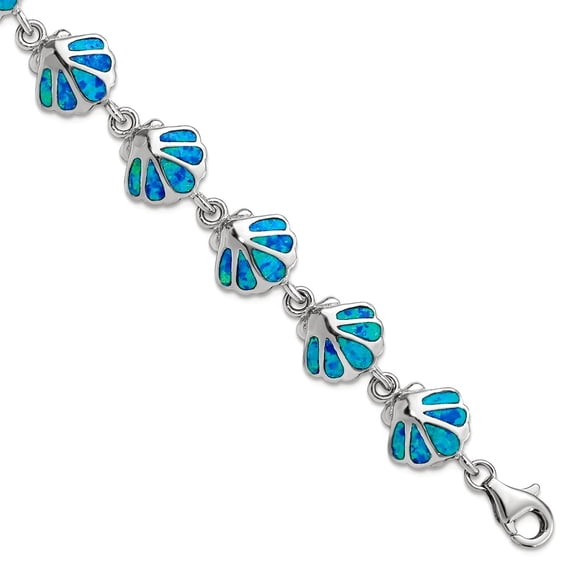 925 Sterling Silver Polished Lobster Claw Closure Simulated Blue Simulated Opal Inlay Shell Bracelet 7 Inch 10mm Wide Li