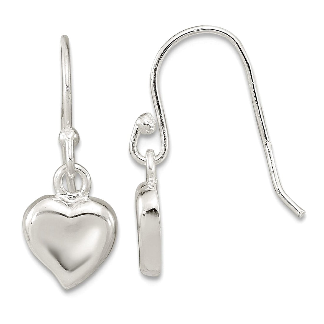 925 Sterling Silver Polished Love Heart Dangle Shephard Hook Earrings 22x7.85mm Wide Dangle Earring for Women
