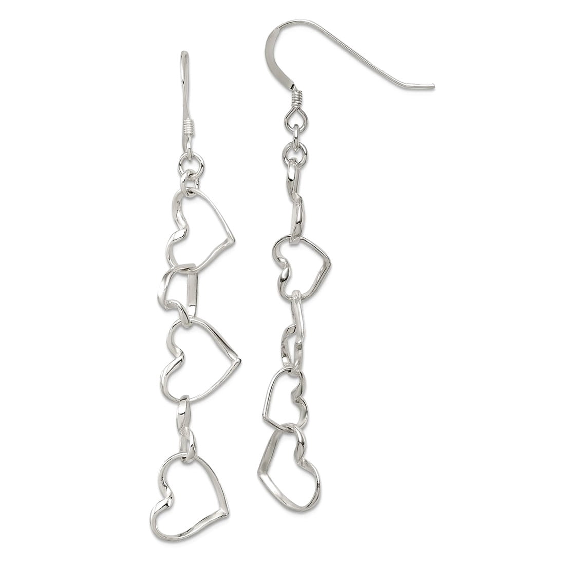 925 Sterling Silver Polished Love Heart Dangle Shepherd Hook Earrings 53x9mm Wide Dangle Earring for Women