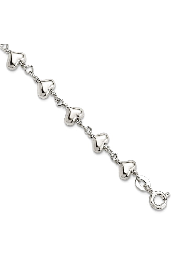 925 Sterling Silver Polished Love Heart Link Bracelet 8 Inch Link Bracelet for Women - 3.7 Grams