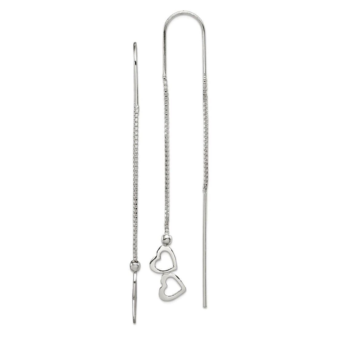 925 Sterling Silver Polished Love Heart Threader Earrings 62x9mm Wide Stud Earring for Women