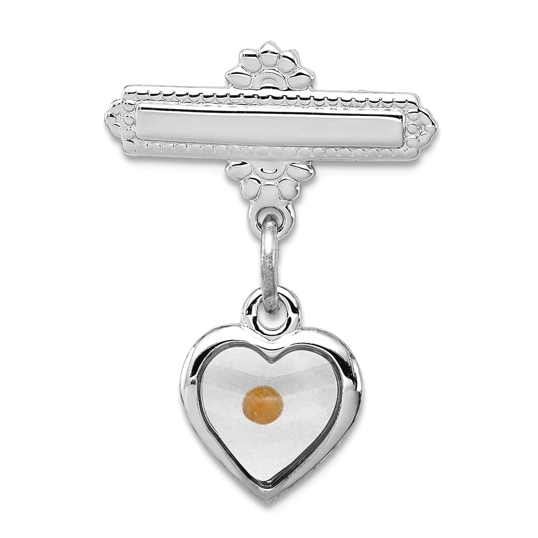 925 Sterling Silver Polished Love Heart With Epoxy MuStard Seed Pin 23x17mm Wide Brooches and Pin for Women
