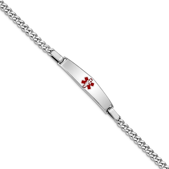 925 Sterling Silver Polished Medical ID Curb Link Bracelet 7 Inch Lobster Claw Identification Bracelet for Women