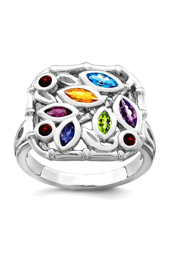 925 Sterling Silver Polished Multi-colored Multi Gemstone Ring Size 6 Ring for Women