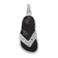 thumbnail image 1 of 925 Sterling Silver Polished Open back Black Enameled Crystal Flip Flop Charm Pendant Necklace Measures 23x10mm Wide Jew, 1 of 5