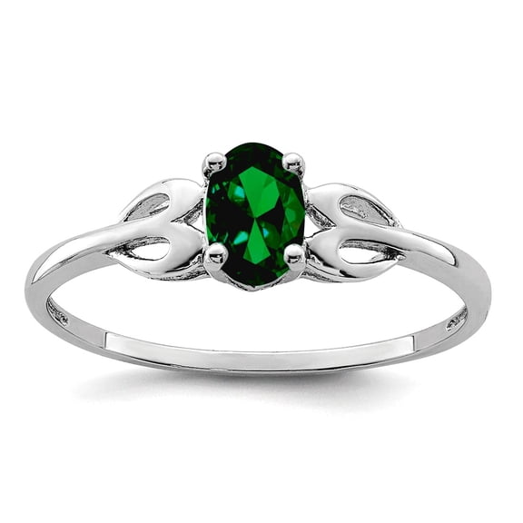 925 Sterling Silver Polished Created Emerald Ring Size 9 2mm Wide Ring for Women - .36 cwt