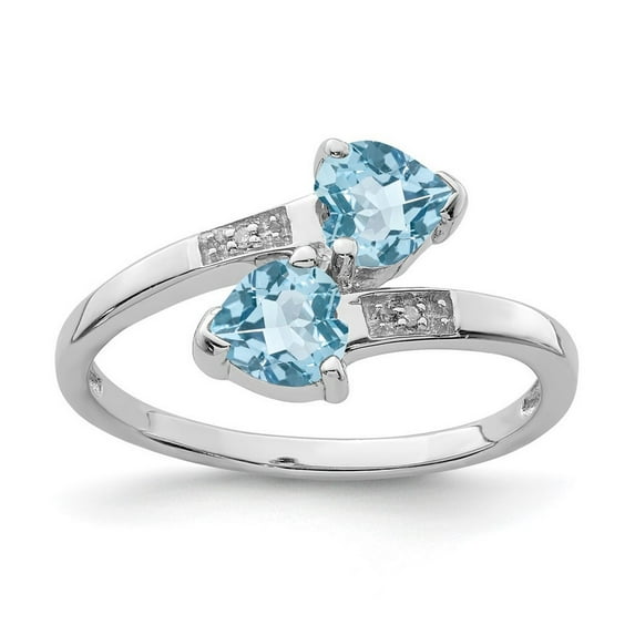 925 Sterling Silver Polished Light Swiss Blue Topaz and Diamond Love Heart Ring Size 7 Measures 2mm Wide - Ring for Wome