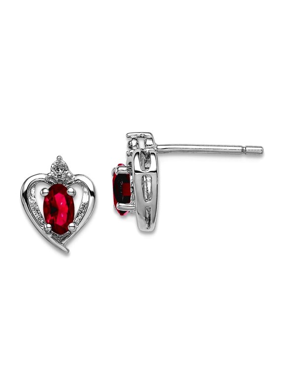 925 Sterling Silver Polished Post Created Ruby and Diamond Earrings 10x7mm Wide Stud Earring for Women