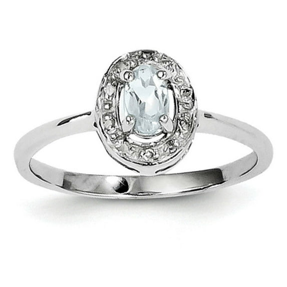 925 Sterling Silver Polished Rhodium Aqua and Diamond Ring Size 7 2mm Wide Ring for Women