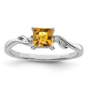 JEWELRYWEB 925 Sterling Silver Polished Open back Rhodium Plated Diamond and Citrine Square Ring Size 7 Measures 2mm Wide Jewelry f