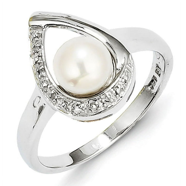 Sterling Silver Diamond And Freshwater Cultured Pearl Ring Sterling Silver Diamond And Freshwater Cultured Pearl Ring