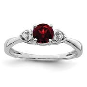 JEWELRYWEB 925 Sterling Silver Polished Open back Rhodium Plated Diamond and Garnet Round Ring Size 7 Measures 2mm Wide Jewelry for