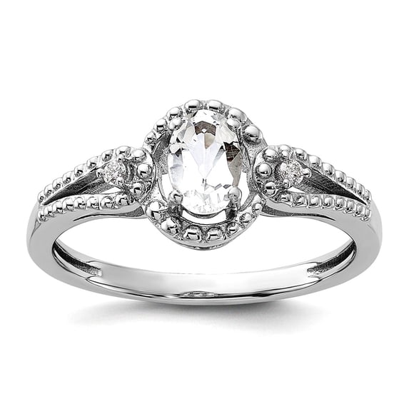 925 Sterling Silver Polished White Topaz and Diamond Ring Size 5 Ring for Women - .02 dwt .55 cwt