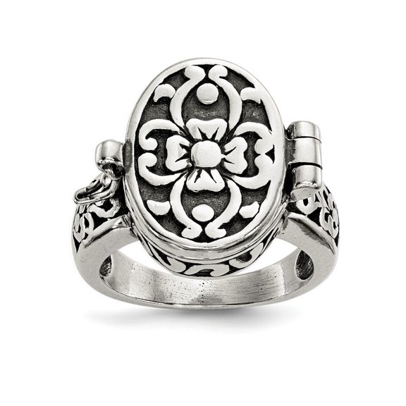 925 Sterling Silver Polished Oxidized Antique Photo Locket Pendant Necklace Ring Size 7 17.5mm Wide Ring for Women