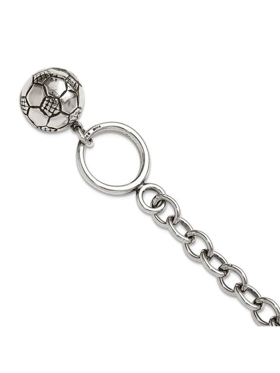 925 Sterling Silver Polished Oxidized Soccer Ball Bracelet 7.75 Inch Toggle 6mm Wide Link Bracelet for Women
