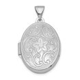 thumbnail image 1 of 925 Sterling Silver Polished Patterned Holds 2 photos Oval Floral Locket 28.1x17mm Wide-Locket Necklace for Women, 1 of 2