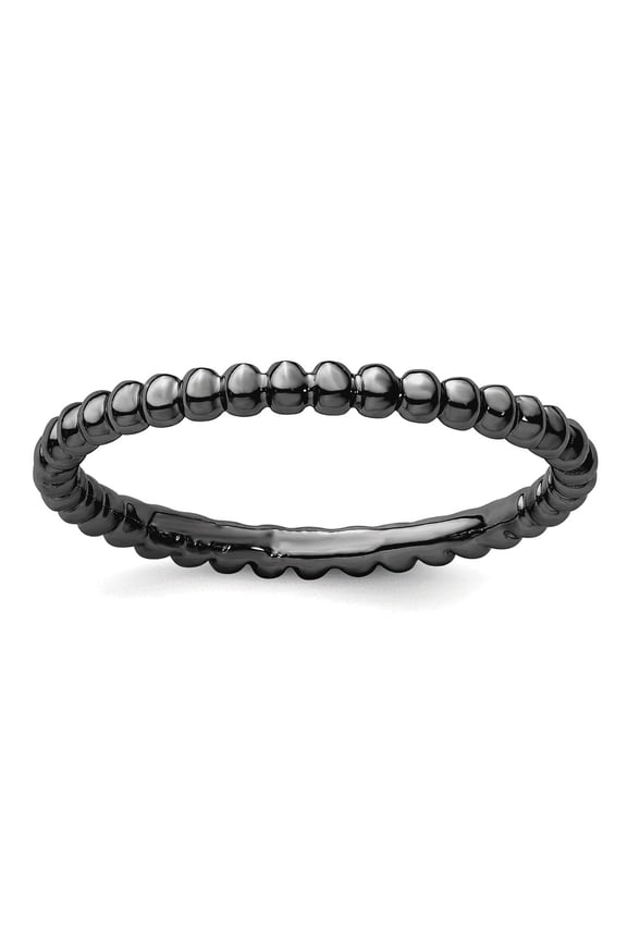 925 Sterling Silver Polished Patterned Ruthenium plating Stackable Black Plated Beaded Ring Size 6 Stackable Ring for Wo