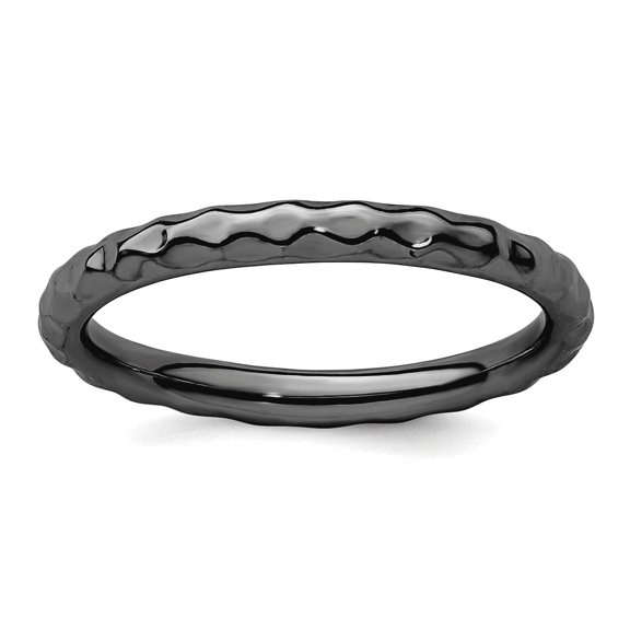 925 Sterling Silver Polished Patterned Ruthenium plating Stackable Black Plated Hammered Ring Size 9 Stackable Ring for