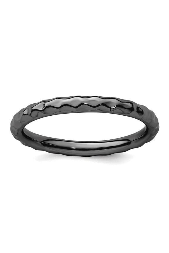 925 Sterling Silver Polished Patterned Ruthenium plating Stackable Black Plated Hammered Ring Size 9 Stackable Ring for