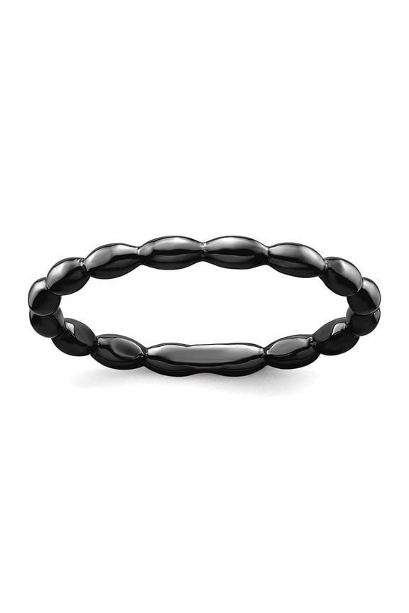 925 Sterling Silver Polished Patterned Ruthenium plating Stackable Black Plated Rice Ring Size 6 Stackable Ring for Wome