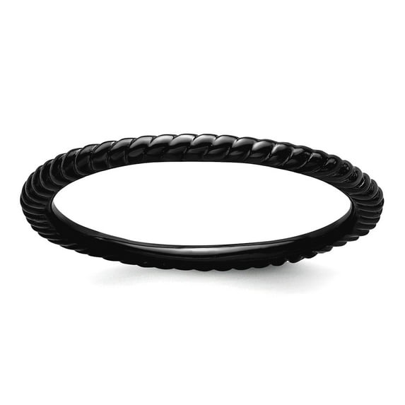 925 Sterling Silver Polished Patterned Ruthenium plating Stackable Black Plated Twisted Ring Size 7 Stackable Ring for W