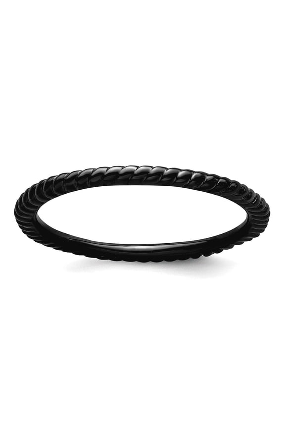 925 Sterling Silver Polished Patterned Ruthenium plating Stackable Black Plated Twisted Ring Size 9 Stackable Ring for W