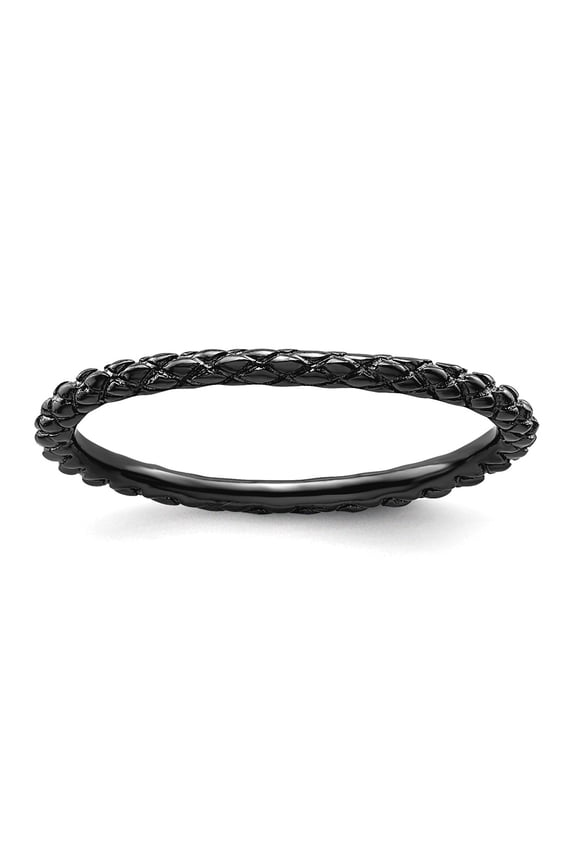 925 Sterling Silver Polished Patterned Ruthenium plating Stackable Black Plated Criss-Cross Ring Size 10 Stackable Ring