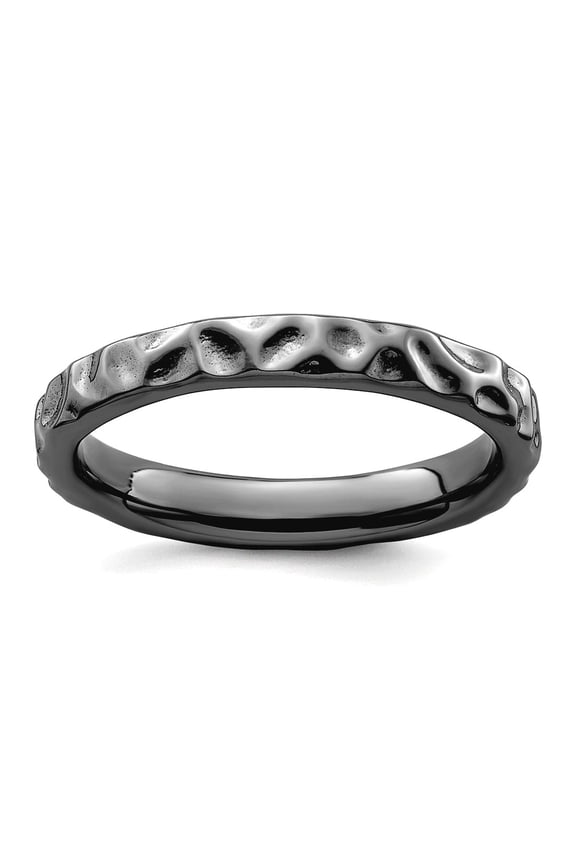 925 Sterling Silver Polished Patterned Ruthenium plating Stackable Black Plated Ring Size 8 Stackable Ring for Women